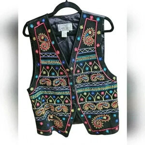 Erez Levy Womens Leather Embroidered Vest